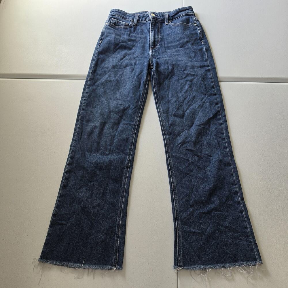 Paige Leenah Ankle Jeans Womens 26 Blue High Rise Wide Leg Crop Raw Hem Stretch